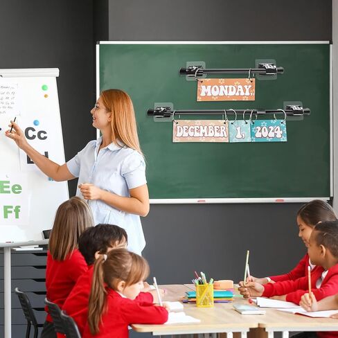 2 Pieces Flip Calendar Rod Adjustable Flip Calendar Holder 16-28 inches for Classroom Whiteboard with 20 Pieces Loose Leaf Rings Binder Rings(Black) in Kuwait