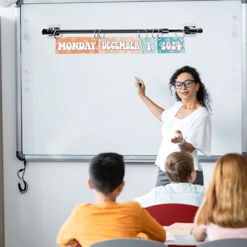 2 Pieces Flip Calendar Rod Adjustable Flip Calendar Holder 16-28 inches for Classroom Whiteboard with 20 Pieces Loose Leaf Rings Binder Rings(Black) in Kuwait