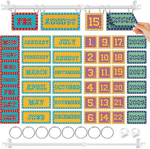 Cinrobiye Pastel Flip Calendar for Classroom 2025–2030,Bulletin Board Calendar Chart Set with 56 Date Cards Adjustable Rod for Teachers Homeschool Kids Learning Wall Decor Back to School Supplies in Saudi Arabia
