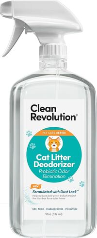 رذاذ مبللة القمامة الثورة النظيف للقطط-18oz ، التخلص من الرائحة بروبيوتيك مع Dustlock ™ ، خالية من العطور ، يمتد حياة القمامة ، غير سامة ، آمنة لجميع القطط ، المصنوعة في الولايات المتحدة الأمريكية in Kuwait