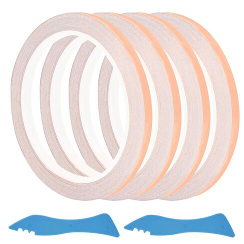 4 شريط رقائق نحاسي لفة للزجاج الملون ، شريط نحاسي موصل مع مكشطة بلاستيكية ، لاصق للمستلزمات الزجاجية الملون ، الغيتار ودرع EMI ، إصلاحات كهربائية (1/4 بوصة) in Kuwait