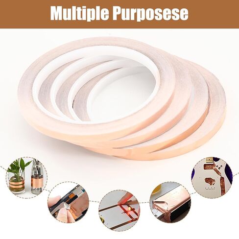 4 شريط رقائق نحاسي لفة للزجاج الملون ، شريط نحاسي موصل مع مكشطة بلاستيكية ، لاصق للمستلزمات الزجاجية الملون ، الغيتار ودرع EMI ، إصلاحات كهربائية (1/4 بوصة) in Kuwait