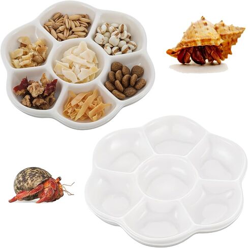 Hermit Crab Food Dish, 2 Pcs Mini Ceramic Hermit Crab Feeding Dish Tiny Reptile Water Bowl with 7 Compartments for Snail, Gecko, Lizard, Aquarium Accessory in Saudi Arabia