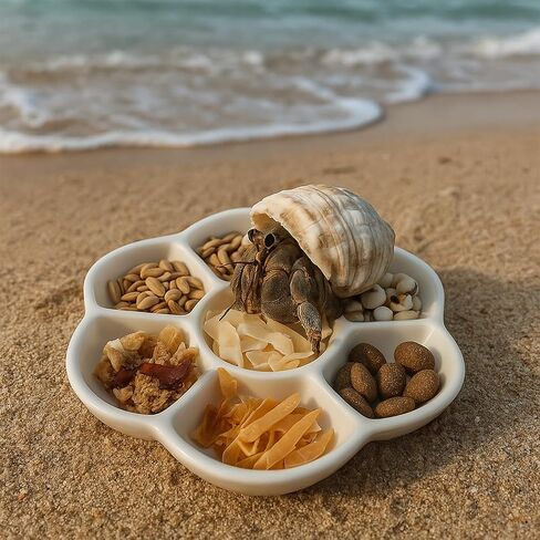 Hermit Crab Food Dish, 2 Pcs Mini Ceramic Hermit Crab Feeding Dish Tiny Reptile Water Bowl with 7 Compartments for Snail, Gecko, Lizard, Aquarium Accessory in Saudi Arabia