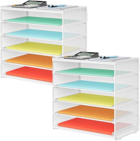 Paper Organizer Storage for Desk Accessories & Workspace Organizers 6 Tier Letter Tray Desk File Organization Metal Mesh Paper Sorter for Office-Black in Kuwait