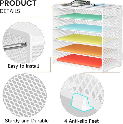 Paper Organizer Storage for Desk Accessories & Workspace Organizers 6 Tier Letter Tray Desk File Organization Metal Mesh Paper Sorter for Office-Black in Kuwait