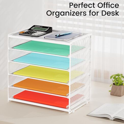 Paper Organizer Storage for Desk Accessories & Workspace Organizers 6 Tier Letter Tray Desk File Organization Metal Mesh Paper Sorter for Office-Black in Kuwait