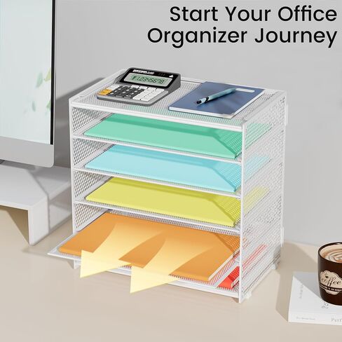 Paper Organizer Storage for Desk Accessories & Workspace Organizers 6 Tier Letter Tray Desk File Organization Metal Mesh Paper Sorter for Office-Black in Kuwait