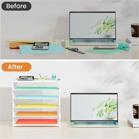Paper Organizer Storage for Desk Accessories & Workspace Organizers 6 Tier Letter Tray Desk File Organization Metal Mesh Paper Sorter for Office-Black in Kuwait