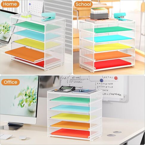 Paper Organizer Storage for Desk Accessories & Workspace Organizers 6 Tier Letter Tray Desk File Organization Metal Mesh Paper Sorter for Office-Black in Kuwait