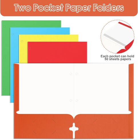 Folders with Pockets, 2 Paper Folders with Pockets (10 Pack, Assorted Colors), File Folders Letter Size, 3 Hole Punched with Business Card Slot, File Folders for School Office Home Documents in Saudi Arabia