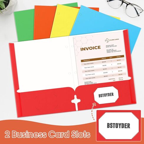 Folders with Pockets, 2 Paper Folders with Pockets (10 Pack, Assorted Colors), File Folders Letter Size, 3 Hole Punched with Business Card Slot, File Folders for School Office Home Documents in Saudi Arabia