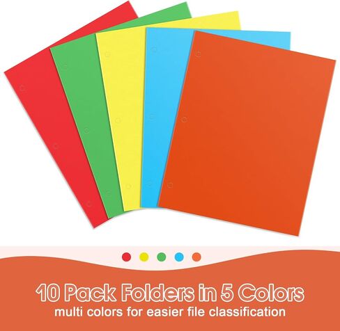 Folders with Pockets, 2 Paper Folders with Pockets (10 Pack, Assorted Colors), File Folders Letter Size, 3 Hole Punched with Business Card Slot, File Folders for School Office Home Documents in Saudi Arabia