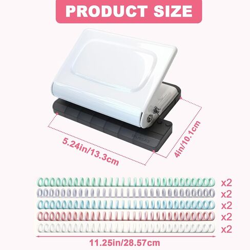10 Hole Punch Binding Machine for Planner, Manual Binding System with 10 Multi-Color Binder Rings for Making 26 Holes on B5, 30 Holes on A4, 20 Holes on A5 Book, 10 Sheet Capacity - White in Saudi Arabia