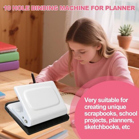10 Hole Punch Binding Machine for Planner, Manual Binding System with 10 Multi-Color Binder Rings for Making 26 Holes on B5, 30 Holes on A4, 20 Holes on A5 Book, 10 Sheet Capacity - White in Saudi Arabia