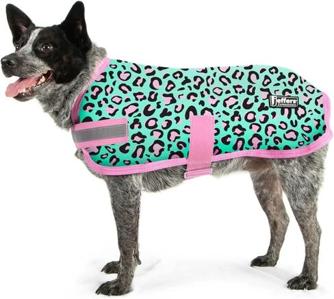 Jeffers Expression Dog Blanket, Party Cheetah, 16"- 600D Water Proof, 240g Insulation for Winter Coat - with Adjustable Belly & Chest Straps - Small Medium to Large Dogs, Pet Apparel for Cold Weather in Saudi Arabia