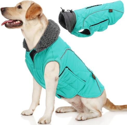 EMUST Winter Dog Coats, Fleece Dog Apparel for Cold Weather, British Style Windproof Warm Pet Jacket for for Winter, Turquoise, XS in Kuwait