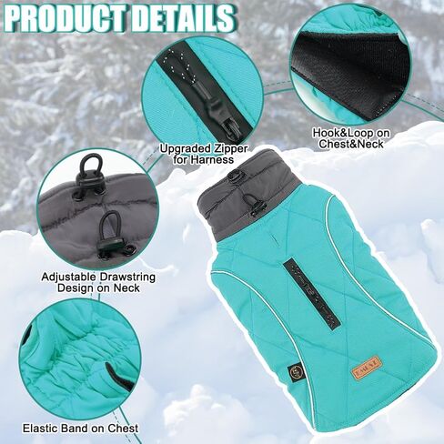 EMUST Winter Dog Coats, Fleece Dog Apparel for Cold Weather, British Style Windproof Warm Pet Jacket for for Winter, Turquoise, XS in Kuwait