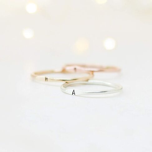 الحلقة الأولية. خاتم شخصي. حلقة خطاب قابلة للتكديس. الوردة أو الفضة أو الذهب. حلقة مكدس واحدة مخصصة. هدية لها. رنين الأمهات القابل للتكديس. أفضل الأصدقاء رنين. in Kuwait