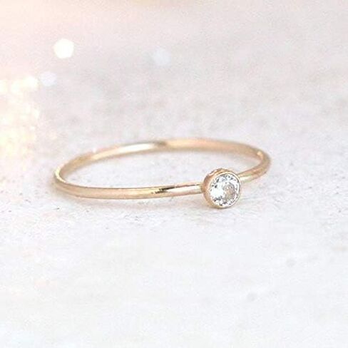 gold diamond ring. ONE stackable birthstone gemstone ring. gold filled. mothers ring. stacking ring. minimalist gift for her. stackable ring. in Saudi Arabia