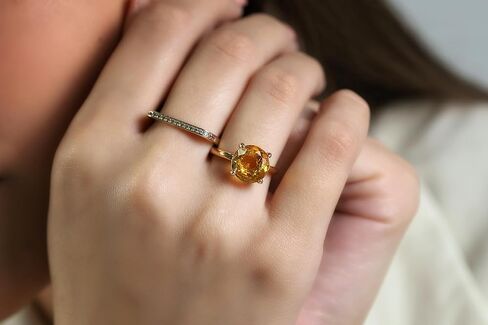 14K Solid Gold Citrine Ring - Delicate Stacking Band with Gemstone - 4-Prong Cocktail Jewelry for Women in Saudi Arabia
