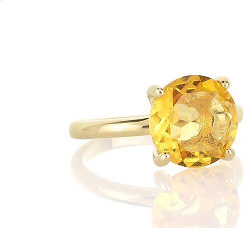 14K Solid Gold Citrine Ring - Delicate Stacking Band with Gemstone - 4-Prong Cocktail Jewelry for Women in Saudi Arabia