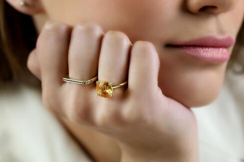 14K Solid Gold Citrine Ring - Delicate Stacking Band with Gemstone - 4-Prong Cocktail Jewelry for Women in Saudi Arabia