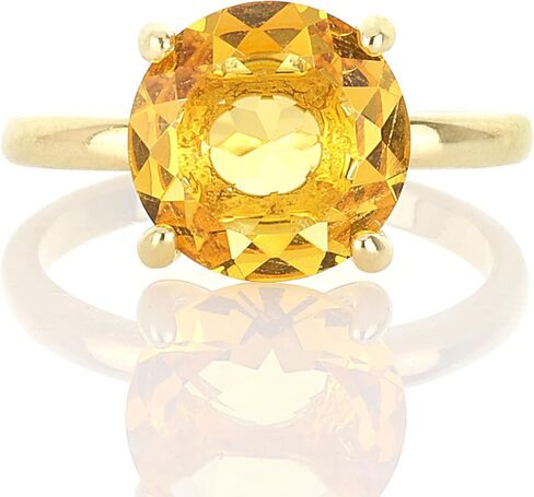 14K Solid Gold Citrine Ring - Delicate Stacking Band with Gemstone - 4-Prong Cocktail Jewelry for Women in Saudi Arabia