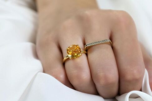 14K Solid Gold Citrine Ring - Delicate Stacking Band with Gemstone - 4-Prong Cocktail Jewelry for Women in Saudi Arabia