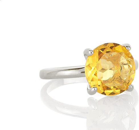 14K Solid Gold Citrine Ring - Delicate Stacking Band with Gemstone - 4-Prong Cocktail Jewelry for Women in Saudi Arabia
