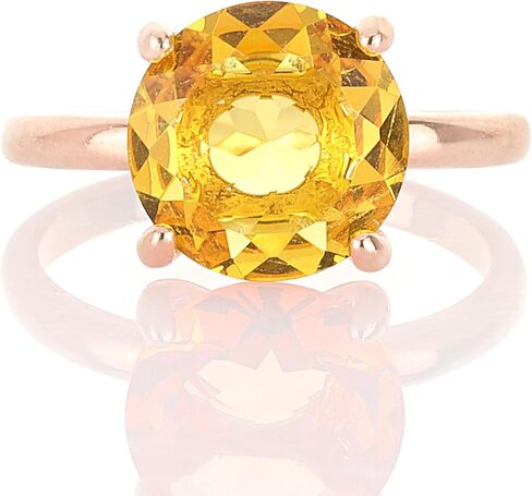 14K Solid Gold Citrine Ring - Delicate Stacking Band with Gemstone - 4-Prong Cocktail Jewelry for Women in Saudi Arabia
