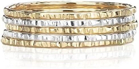 Hammered Stacking Rings, Mixed Metal 14K Gold Fill and Sterling Silver Set of 5 Custom Made in Saudi Arabia