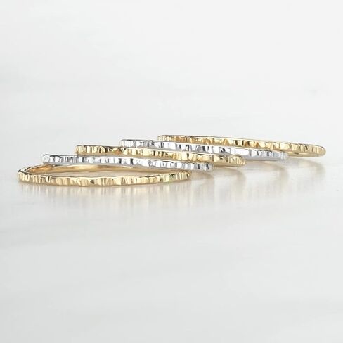 Hammered Stacking Rings, Mixed Metal 14K Gold Fill and Sterling Silver Set of 5 Custom Made in Saudi Arabia