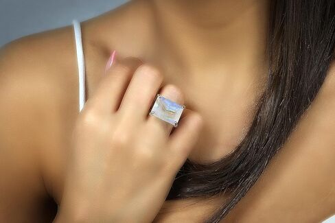 Striking Moonstone in 925 Sterling Silver - Custom Bohemian Statement Ring for Women - Elegant June Birthstone with Jewelry Box in Saudi Arabia