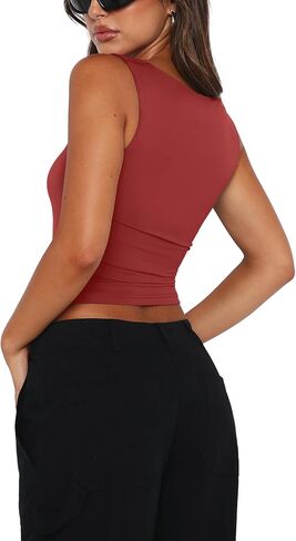 REORIA Women's 2024 Trendy Square Neck Double Lined Casual Basic Tank Crop Tops in Saudi Arabia