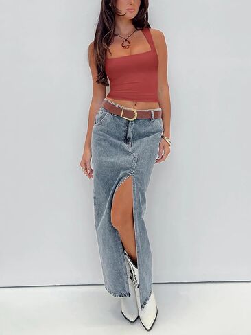 REORIA Women's 2024 Trendy Square Neck Double Lined Casual Basic Tank Crop Tops in Saudi Arabia