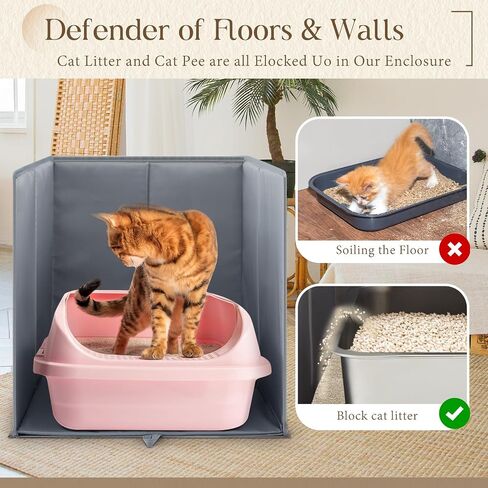 27.8"L×19.5"W×16.93"H Foldable Cat Litter Box Enclosure Splash Guard with Removable Mat Large High Sided for Litter Pan Water Resistant Easy Clean Anti-Leakage Pee Shields Privacy Screen in Saudi Arabia
