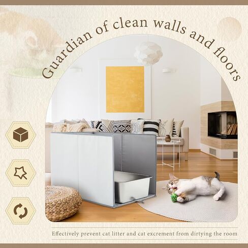 27.8"L×19.5"W×16.93"H Foldable Cat Litter Box Enclosure Splash Guard with Removable Mat Large High Sided for Litter Pan Water Resistant Easy Clean Anti-Leakage Pee Shields Privacy Screen in Saudi Arabia