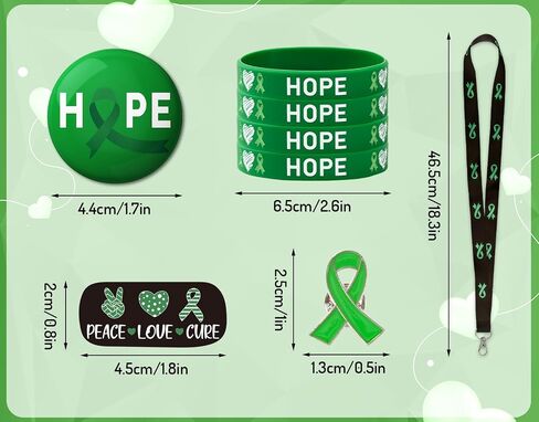 Whaline 84Pcs Mental Health Awareness Gifts Set Includes Green Ribbon Pins Silicone Bracelets Button Badges Tattoo Stickers Lanyards for Fundraising Party Supplies in Saudi Arabia