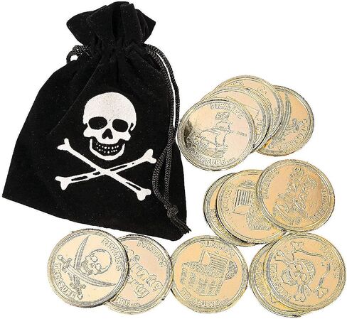 Pirate Drawstring Bags with Play Money - 12 Sets - Value Toys and Party Favors in Saudi Arabia