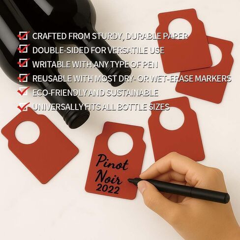 100 PCS علامات زجاجة النبيذ-ورقات قبو معلقة لرقبة الزجاجة ، وعلامات هدايا قابلة للكتابة على الوجهين لرفوف النبيذ ، والشمبانيا ومنظمة البيرة (أسود) in Saudi Arabia