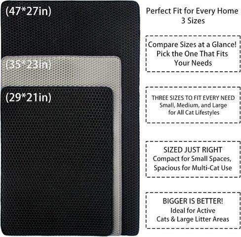 Cat Litter Box Mat Double Layer Trapping Mat Easy-Clean Waterproof Urine Proof(Gray 30x22in) in Saudi Arabia