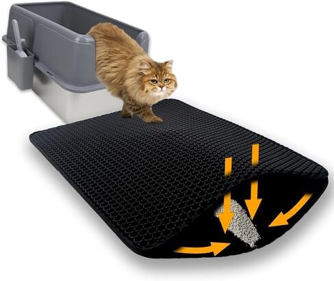 Cat Litter Box Mat Double Layer Trapping Mat Easy-Clean Waterproof Urine Proof(Gray 30x22in) in Saudi Arabia