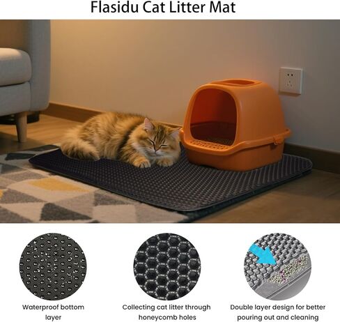 Cat Litter Box Mat Double Layer Trapping Mat Easy-Clean Waterproof Urine Proof(Gray 30x22in) in Saudi Arabia