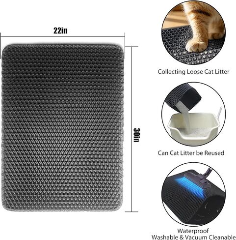 Cat Litter Box Mat Double Layer Trapping Mat Easy-Clean Waterproof Urine Proof(Gray 30x22in) in Saudi Arabia