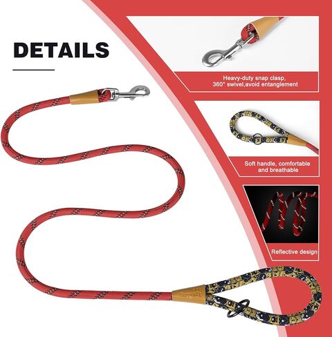 lynxking Dog Leash Slip Lead Snap Hook Rope Leash Strong Heavy Duty Braided Dog Training Leash No Pull Training Lead Leashes for Medium Large and Small Dogs (red, Small 3/8" x6') in Kuwait