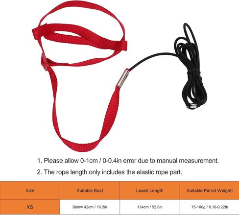Bird Harness Leash, Elastic Adjustable Portable Parrot Flying Training Rope Cockatiel Leash Bird Nylon Rope for Walking Attending Party (XS) in Saudi Arabia