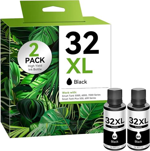 2-Pack 32XL Black Ink Bottles for 165ML Compatible with HP 31 32XL Ink Bottle Set Work with Smart Tank 7602 5101 6001 5000 5103 7301 7001 7302 5102 7002 Ink Refill Smart Tank Plus 580 651 520 Printer in Saudi Arabia