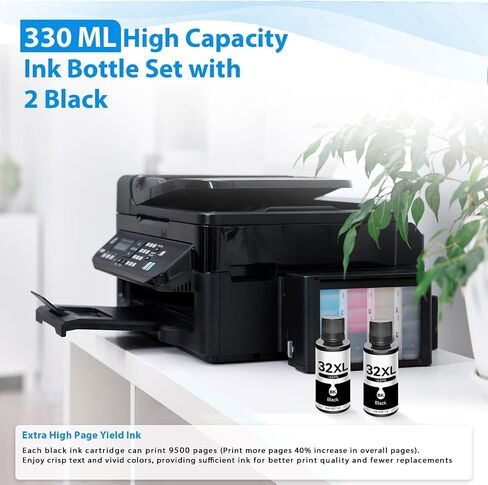 2-Pack 32XL Black Ink Bottles for 165ML Compatible with HP 31 32XL Ink Bottle Set Work with Smart Tank 7602 5101 6001 5000 5103 7301 7001 7302 5102 7002 Ink Refill Smart Tank Plus 580 651 520 Printer in Saudi Arabia