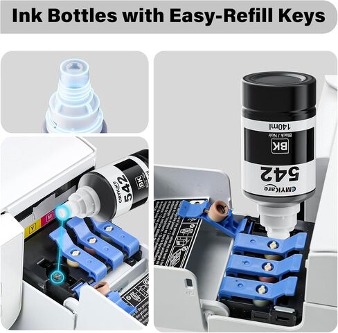 542 زجاجات إعادة ملء الحبر 4 حزمة متوافقة مع Epson Ecotank ET-5850 ET-5150 ET-5800 ET-5180 ET-16600 ET-5170 ET-5880 ET-16650 ST-C8000 ST-C8090 ، T542 Ink Enfling Brinter in Kuwait